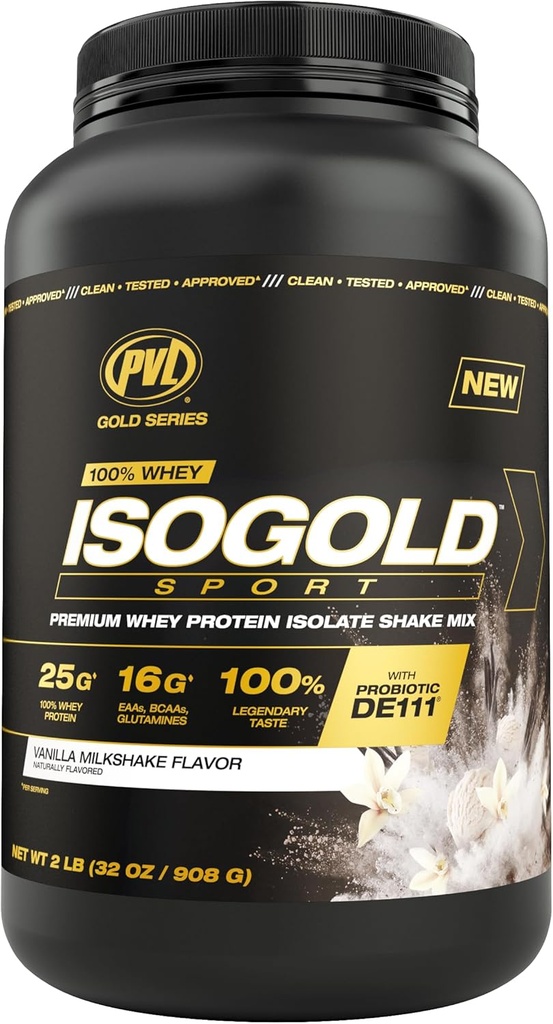 PVL Gold Series - 100% Wei ISOGOLD Sport - Premium Wei Proteine Isolaat Shake Mix - 2 LB - Vanille Milkshake
