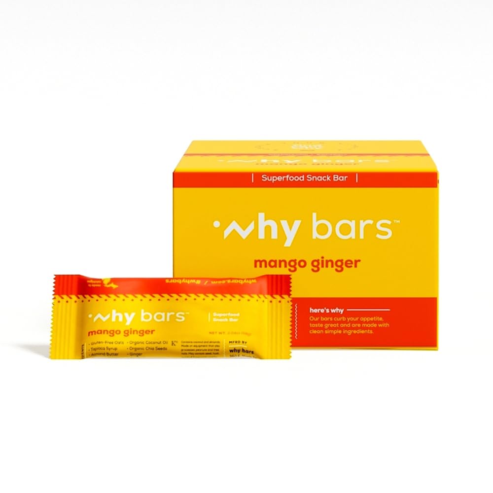 Why Bars, Protein Bars, Mango Ginger, 2.04 Ounce Bars (Pack of 12 Protein Bars) - Protein Bar Superfood, Gluten Free, Non GMO, Organic, Vegan, Simple Ingredients