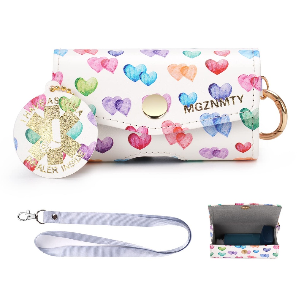MGZNMTY Asthma Inhaler Case, Carrying and Travel Holder Case Compatible with Handy Inhaler for Adults and Kids (ONLY CASE) (Raining Hearts)