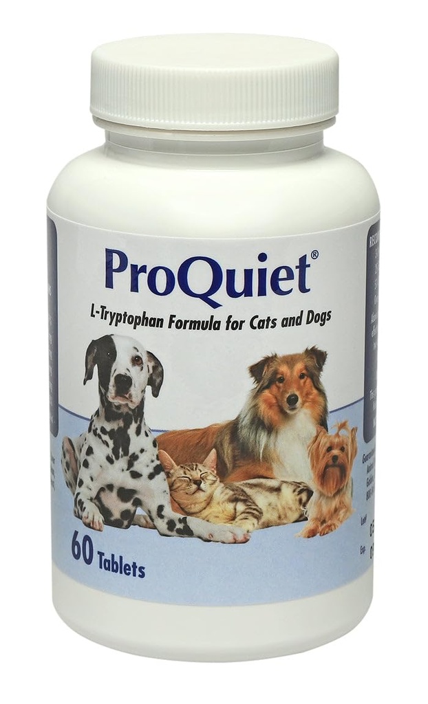 Diergezondheidsopties Proquiet L-Trytophan Formule voor katten en honden, zeer palatable, Ondersteunt een gezond spijsverterings- en zenuwstelsel, leversmaak, 60 tabletten
