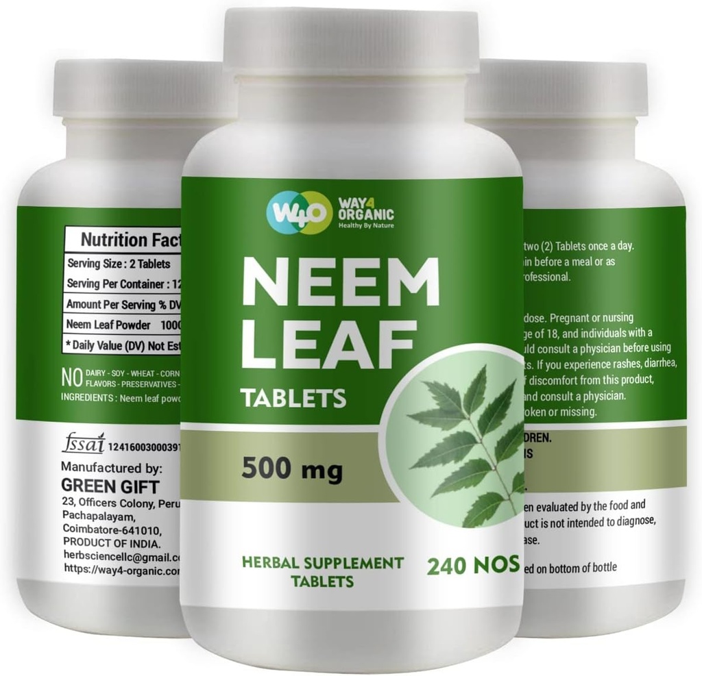 Neem tabletten - 100% zuiver (Azadirachta Indica) (240 aantal - 500 mg) 120 dagen levering (1 verpakking)
