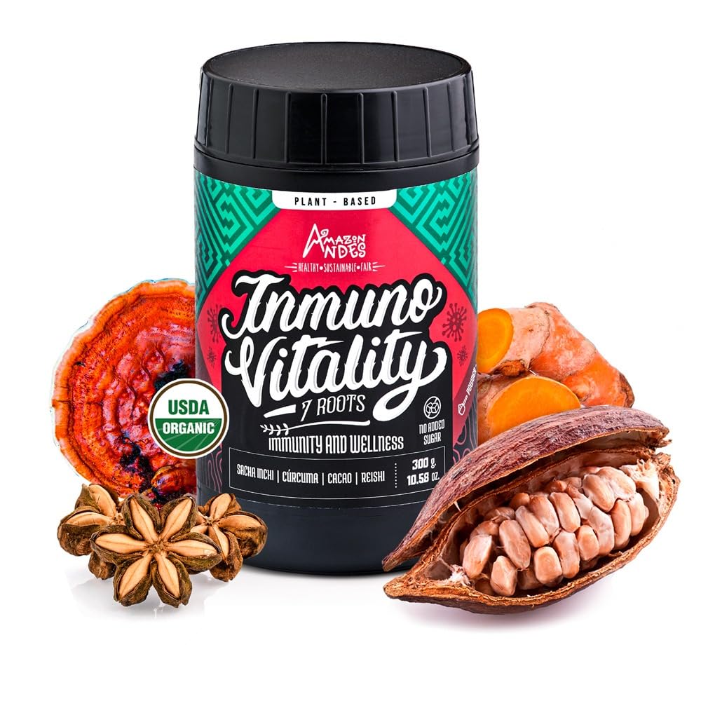 Super Immunity Booster blend l Cacao, Sacha inchi, Kurkuma en Reishi Powder l Krachtige Biologische Superfoods Mix l 300gr Multivitamine l 100% Natural & Ntutrient Rich l Andes