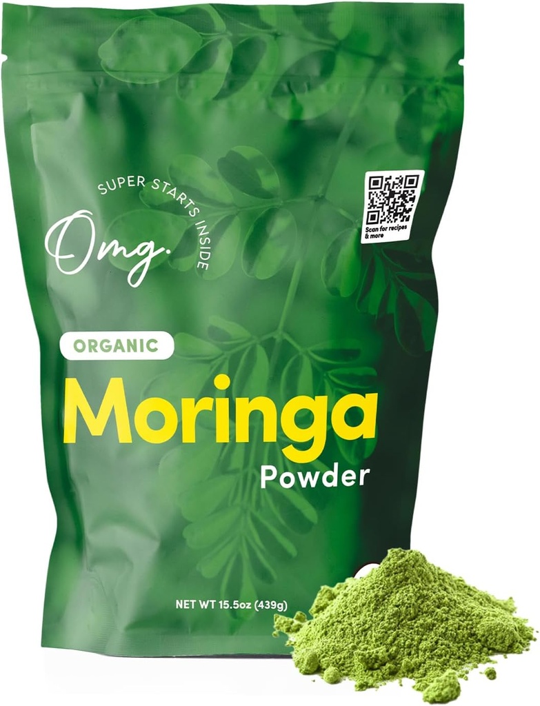 OMG! Superfoods Biologische Moringa Poeder - 100% zuiver, USDA Gecertificeerd Organisch - Goede bron van calcium, ijzer, vitamine A, vitamine E & Meer! - 15,5 Ounces (1 Pakket)