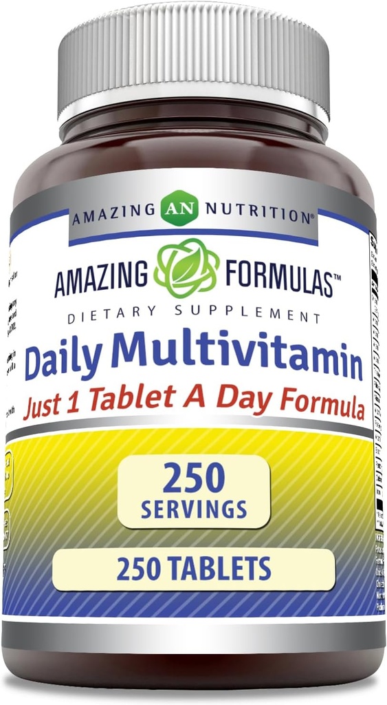 Verbazingwekkende Formules Dagelijkse Multivitamine Tablets (Non-GMO) - Slechts 1 Tablets Een Dag Formule Een Complete Multivitamine ter ondersteuning van Cardiovasculaire Gezondheid, Immuunfuncties, Visuele Functies & Meer* (250 Telling)