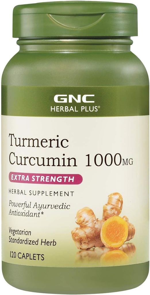 GNC Herbal Plus Kurkuma Curcumin 1000mg supplement, extra sterkte, vegetarisch, 120 porties