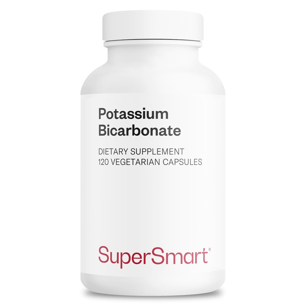 Supersmart - Kaliumbicarbonaat 5400 mg per dag (hoge dosis) - Elektrolyt Mineraal - zuur-basisbalans pH - Hart-, spier- en zenuwgezondheid Niet-GMO & Glutenvrij - 120 Vegetarische Capsules
