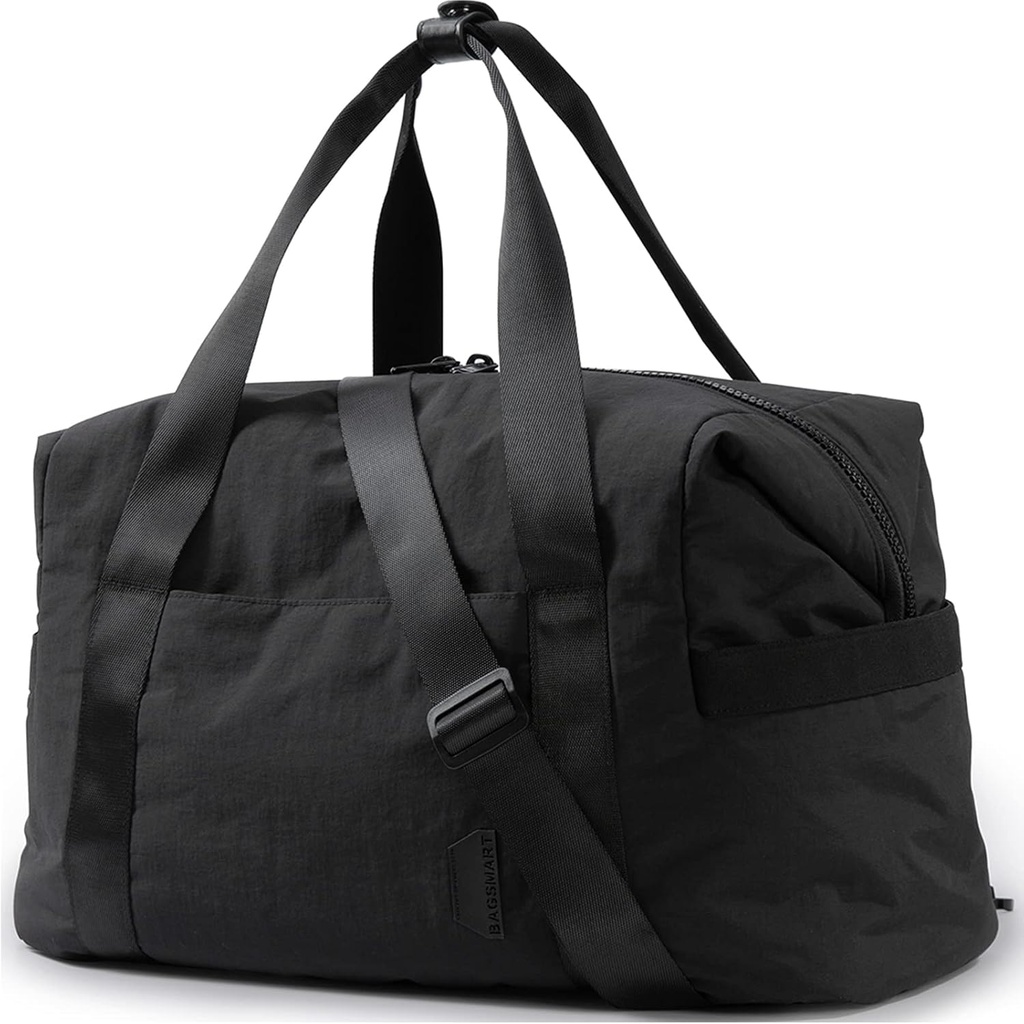 BAGSMART sportschool tas voor vrouwen, Carry on Weekender Overnachting Bag, Travel Duffel Bags met Trolley Sleeve, Persoonlijke Item Reistas Tote Bag workout Dans Bag(Black,Medium)