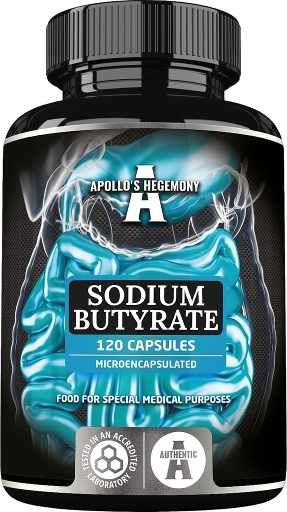 Natriumbutyraat hoge dosis 570 mg (30% Butyric Acid), 120 Vegan Capsules, 4 maanden supply, natriumsupplement ter ondersteuning van Intestinale Barrière Regeneratie en Overal Gut Health - door Apollo's Hegemony