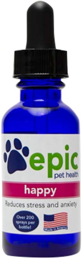Happy - All Natural Liquid Spray Supplement - Eases Separation Angst, Helpt met vet bezoeken, Reizen, Grooming, Verlies van een vriend (Dropper 1 oz)