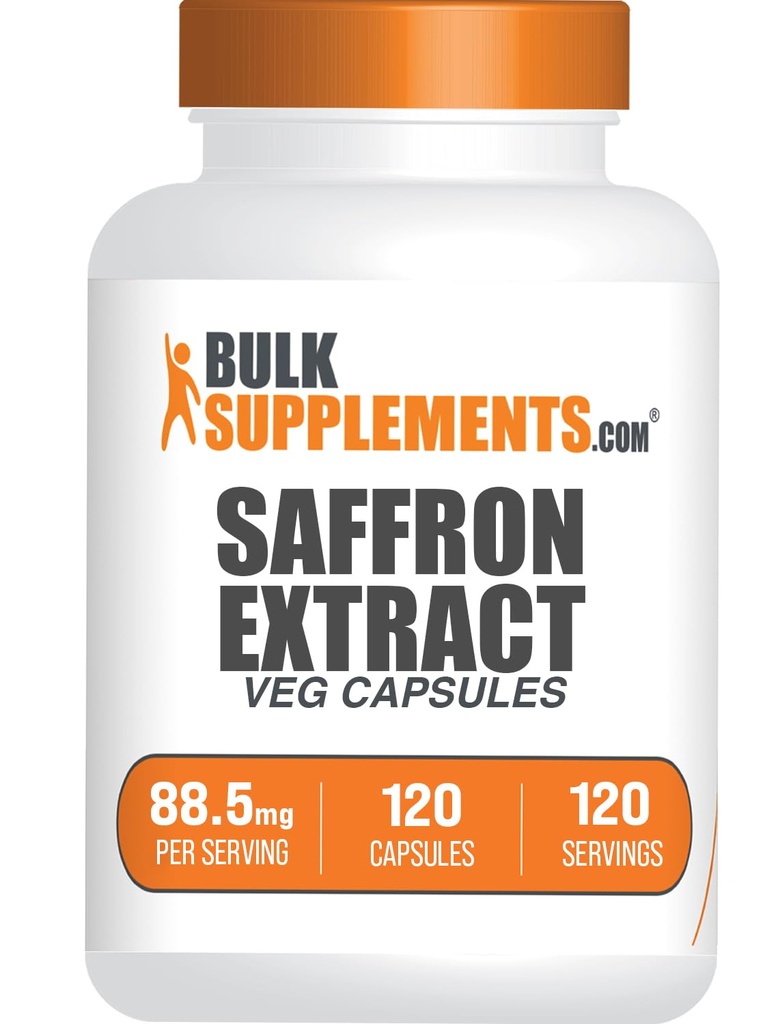 BulkSupplements.com Saffron Extract Capsules - Saffron Supplementen, Saffron Extract 88.5mg - Veganistisch & Glutenvrij - 1 Capsule per portie, 120 Veg Capsules (verpakking van 1)