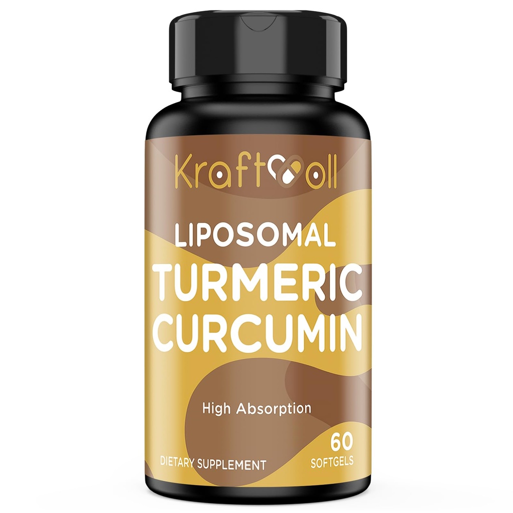 Liposomaal Kurkuma supplement 2200 mg met Black Pepper Extract 15 mg voor hoge absorptie en gezamenlijke functie, 60 Softgels voor volwassenen