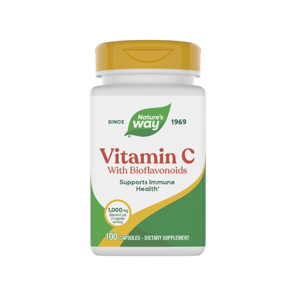Nature's Way Vitamine C with Bioflavonoids, Immune Support*, High Potency Vitamine C per 2-capsule portie, Promoot Collageen*, 1000 mg per 2-capsule Serving, 100 capsules (Verpakking mei Vary)