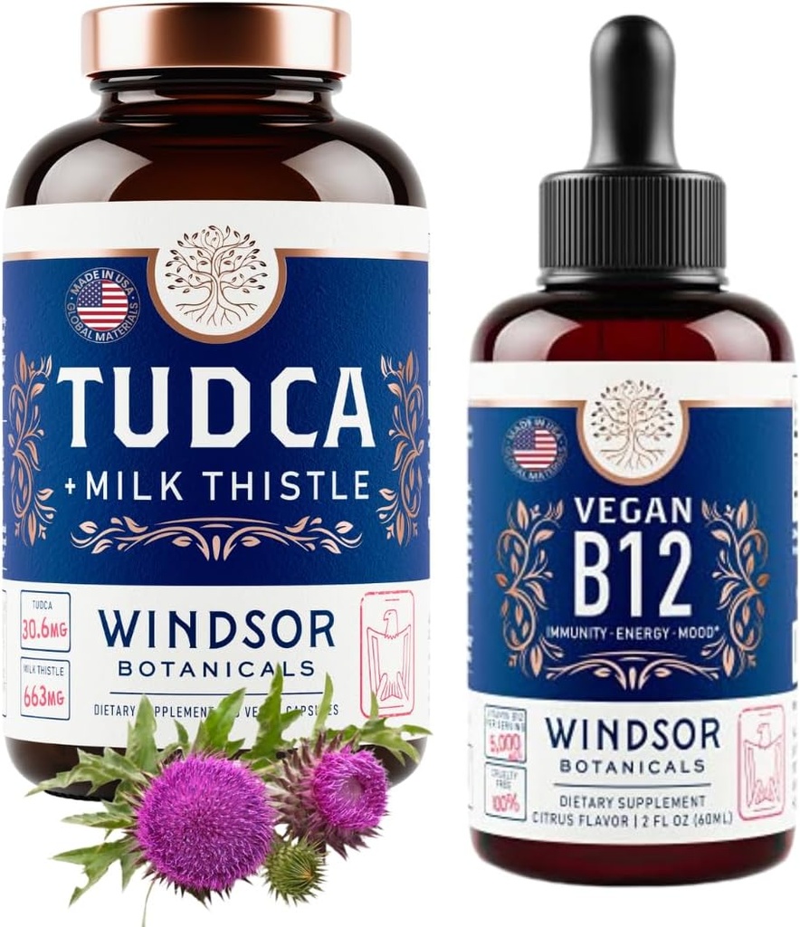 WINDSOR BOTANICA Tudca met Silymarin melkdistel en Vegan vitamine B12 vloeibaar - Gezondheidsondersteuning bundel