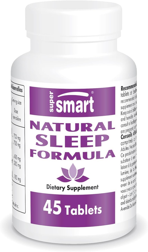 SuperSmart - Natural Sleep Formula (Advanced Formula) - met L-Tryptofaan, Valeriaanwortel, Hop, Eschscholzia Californica - Kruidensupplement Niet-GMO & Glutenvrij - 45 tabletten