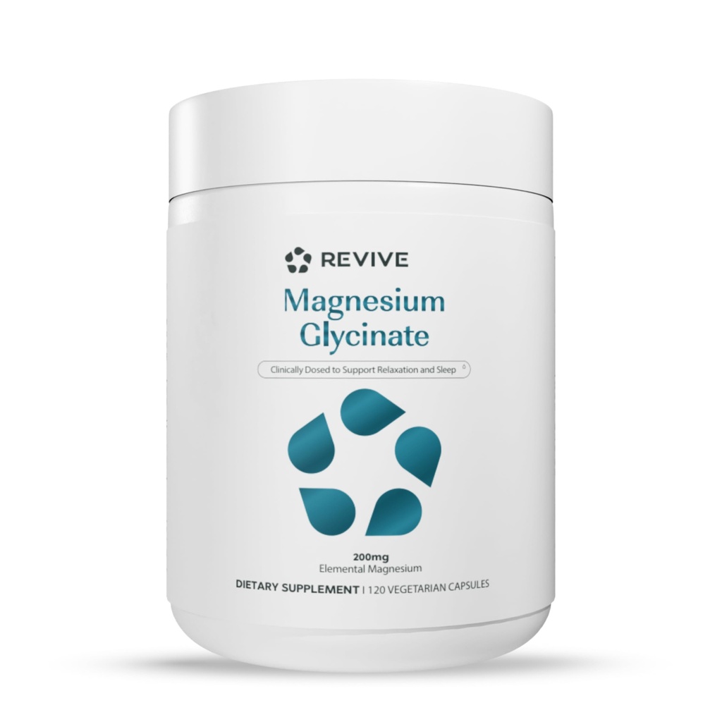 Revive MD Pure Magnesium Glycinate Supplement, 120 Veg Capsules High Absorption, Relaxation Support, Stress Relief, Sleep & Memory Support