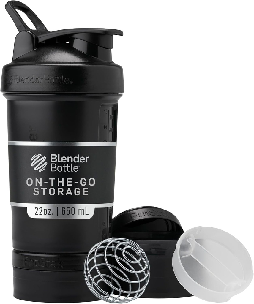 BlenderButtle Shaker Bottle met pil Organizer en opslag voor eiwitpoeder, Classic V2 ProStak System, 22-Ounce, Midnight Black