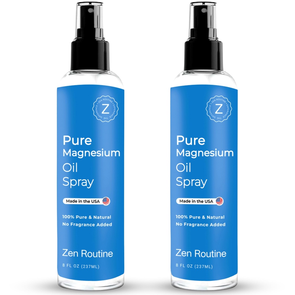 Pure Magnesium Oil Spray 8oz (2-Pack) – Zechstein USP Grade Magnesium Chloride for Leg Cramps, Sleep Support & Muscle Recovery – Topical Magnesium Supplement, Less Sting, Gentle on Skin – Made in USA