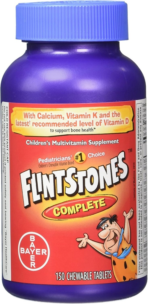 Flintstones Kauwbare Kids Vitaminen, Complete Multivitamine voor kinderen en peuters met ijzer, Calcium, Vitamine C, Vitamine D & meer, 300ct (Pack van 2 150 Telflessen)