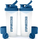Utopia Home Shaker Bottle 2 Pack - 24 Ounce Plastic Protein of Cocktail Shaker Bottle for Pre & Post workout with Twist & Lock Protein Box Storage (Clear/Navy)