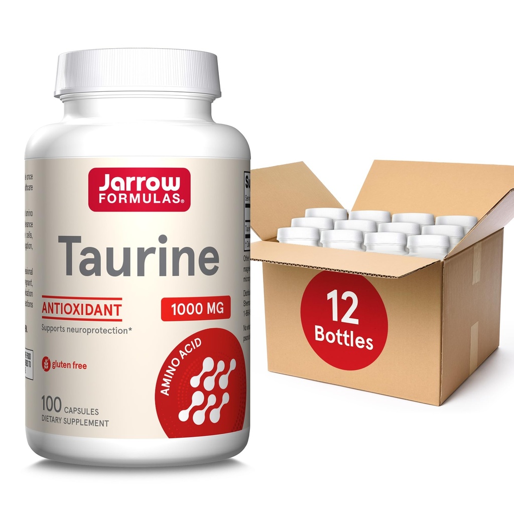 Jarrow Formules Taurine 1000 mg, Dieetsupplement, Aminozuursupplement voor Brain Health Support, 100 Capsules, 100 Day Supply, (verpakking van 12)