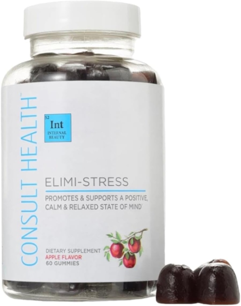 Consult Health - ELIMI-Stress Vegan Gummies - Stress Relief Supplement - Verminderen vermoeidheid - Natuurlijke appelsmaak - Ashwagandha Root & Leaf Extract -Tumeric Extract - Cafeïnevrij - 60 Tel.