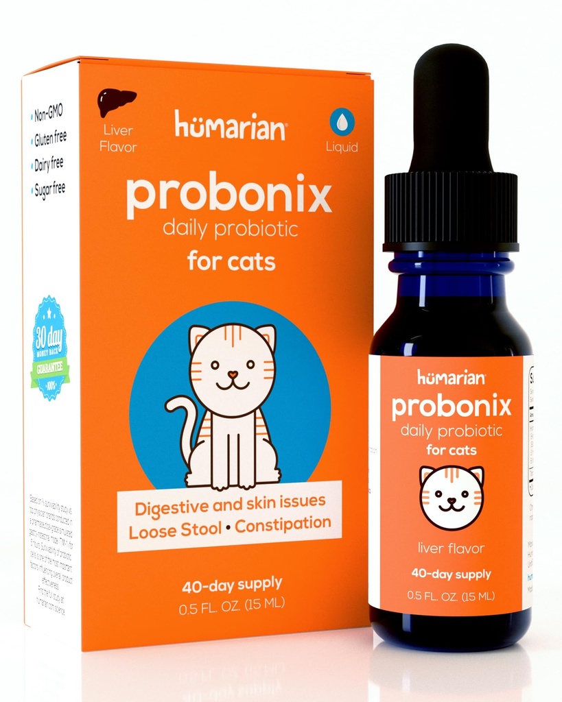 Humarian Probonix Liquid Probiotica voor katten - 8-stam Cat Probiotic Drops fortify Feline Gut Health, Dental Health, Immuniteit en meer - 30-dag levering - Lever smaak