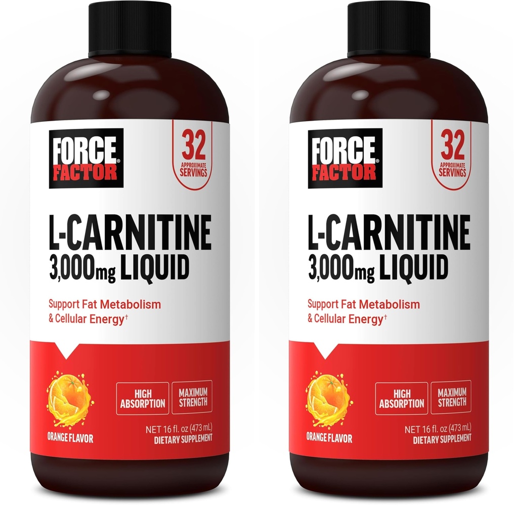 Force Factor L Carnitine Supplement, vloeibare L-Carnitine 3000 mg om te zetten vet in energie, ondersteuning spierherstel, en Boost Cellular Energy, maximale sterkte, non-GMO, oranje smaak, 16 Oz.