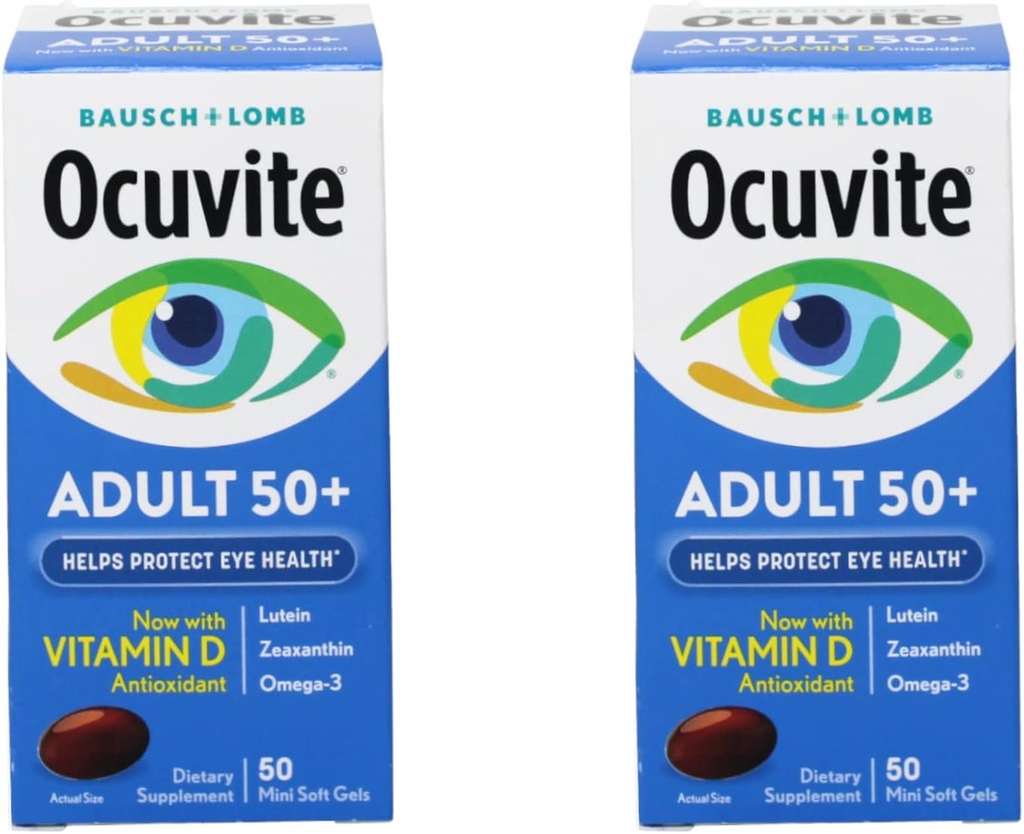 Bausch & Lomb Ocuvite Oogvitamine & Mineraal Supplement voor volwassenen 50+, 50-Count Zachte Gels (pakket van 2)