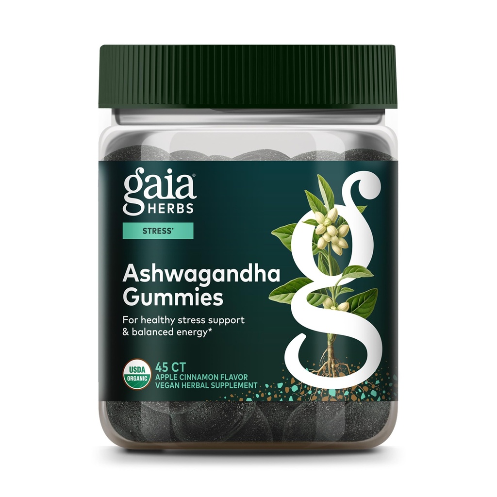Gaia Kruiden Biologische Ashwagandha Gummies, Stress Support, Kaneel, Gember, Glutenvrij, Veganistisch, 45 Tellen