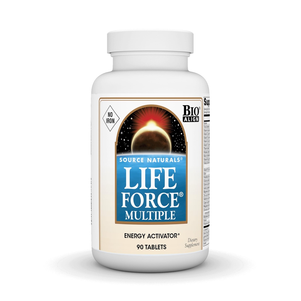 Bron Naturals Life Force Multiple Geen Iron Energy Activator Complete Bio-uitgelijnde dagelijkse vitamine - 90 tabletten