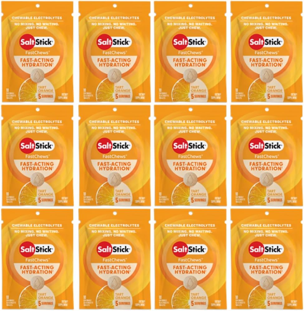 SaltStick Electrolyte FastChews - 120 Count Orange Flavor - Electrolyte tabletten voor hydratatie, Zout Tabs - 10 Tellen (Pack van 12)