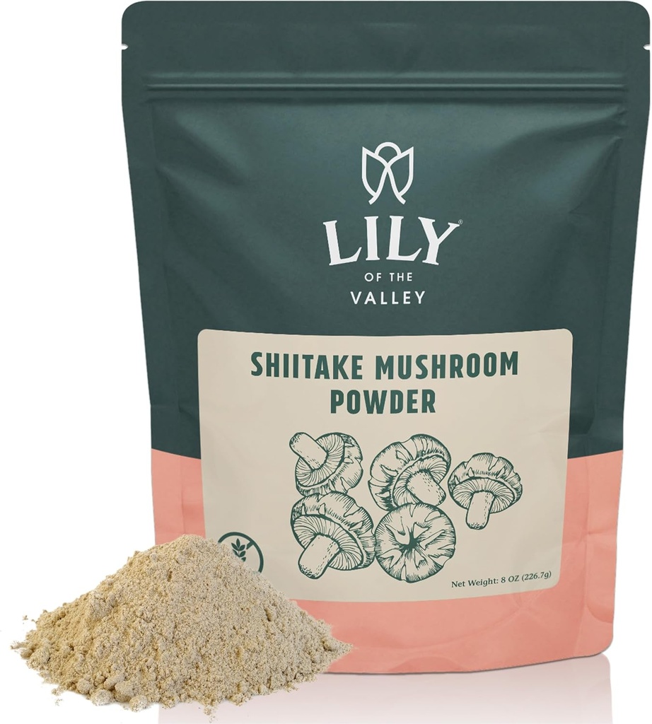 LILY OF THE VALLEY Shiitake Mushroom Powder - Made from The Finest Dried Shiitake Mushroom - Stronger Umami Flavor Than Fresh Mushrooms - Great for Sauce, Soup & Mushroom Coffee (4oz, 113g)