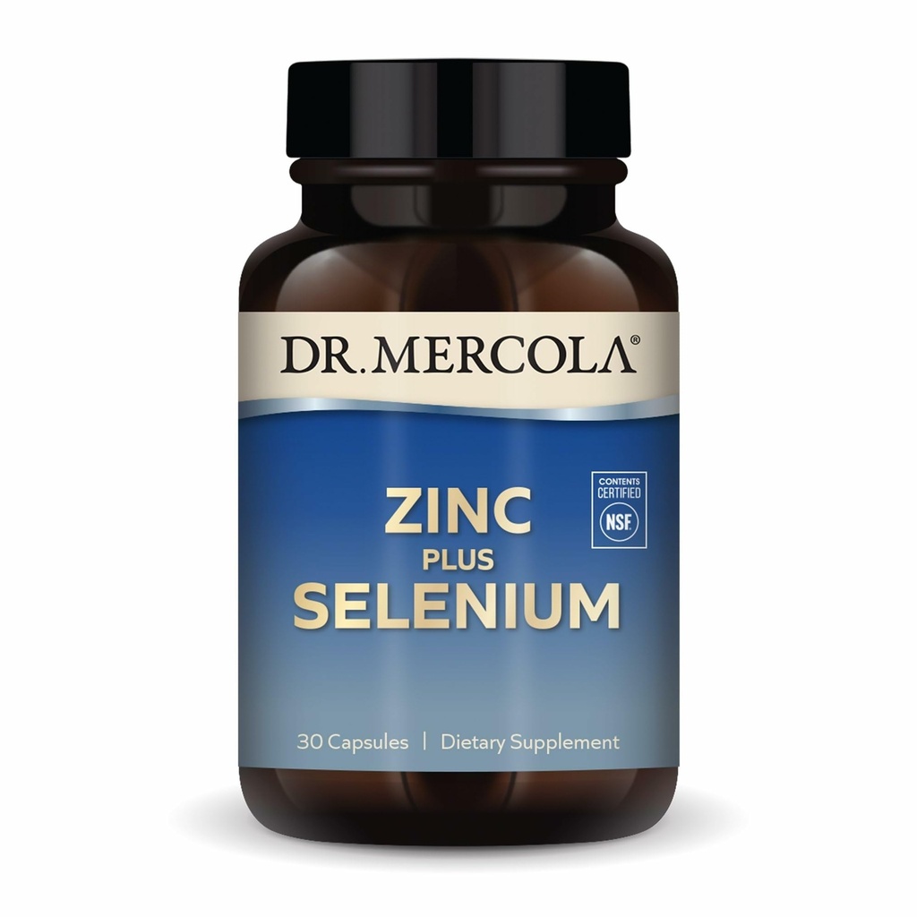 Dr. Mercola Zink Plus Selenium - Mineral Blend Supplement - for Immune, Brain & Respiratory Support - Bevat Zink Glycinate Chelate & Copper - GMO-vrij en glutenvrij - 30 capsules (30 porties)