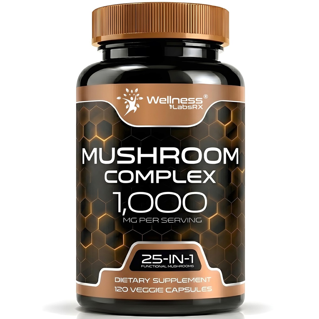 WELLESS LABSRX paddosupplement Capsules 10:1 Extract, Paddestoel Complex Capsules 1000mg, Lions Mane Supplement met Turkije staart, Cordyceps, Reishi - 120 Tellen