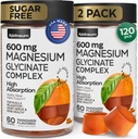 Magnesium Glycinate Gummies 600Mg 2 Pack - Hoge Absorptie, Triple Calm Magnesium Complex - Kauwen voor ontspanning en slaap - Gummy Supplement met Vitamine D - Vegan, Suikervrij, Gut vriendelijk