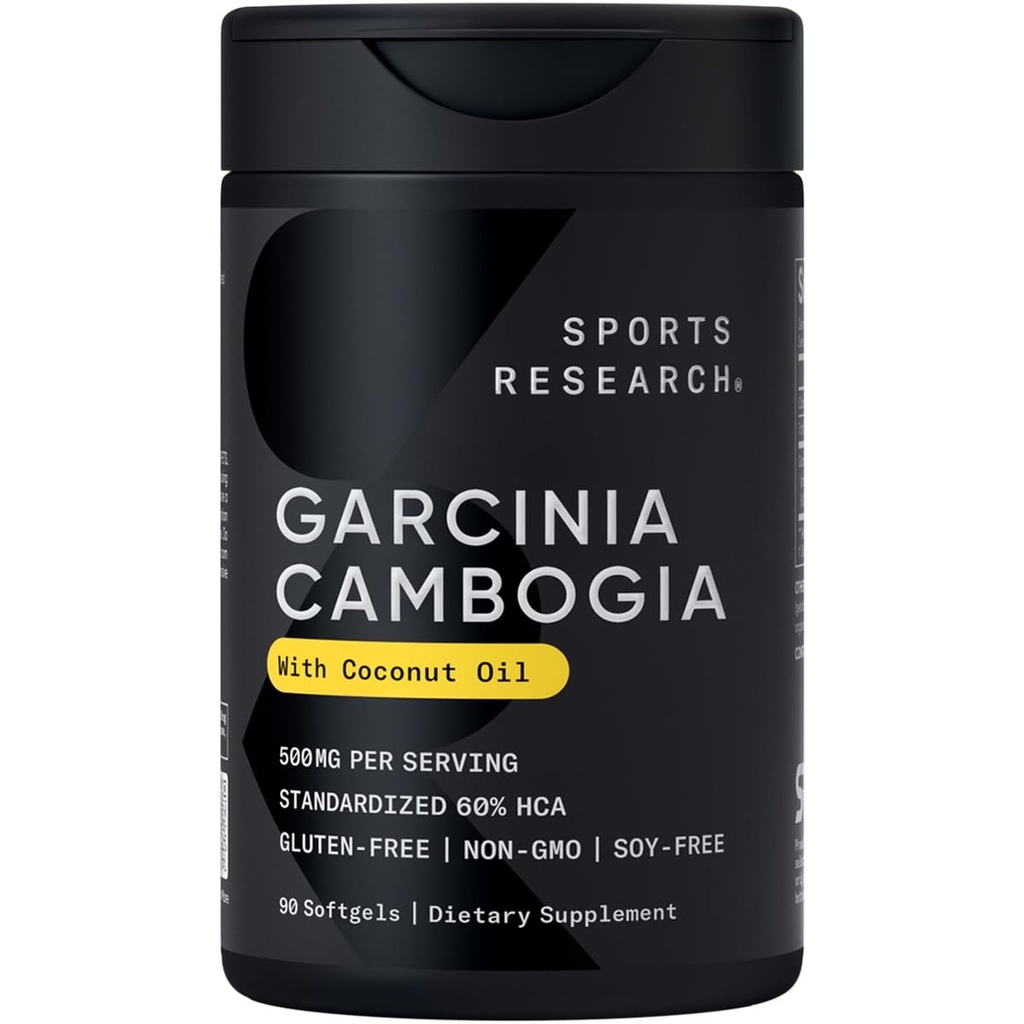 Sports Research Garcinia Cambogia Extract (60% HCA) with Extra Virgin Organic Coconut Oil | Non-GMO, Soy & Gluten Free (90 Liquid Softgels)