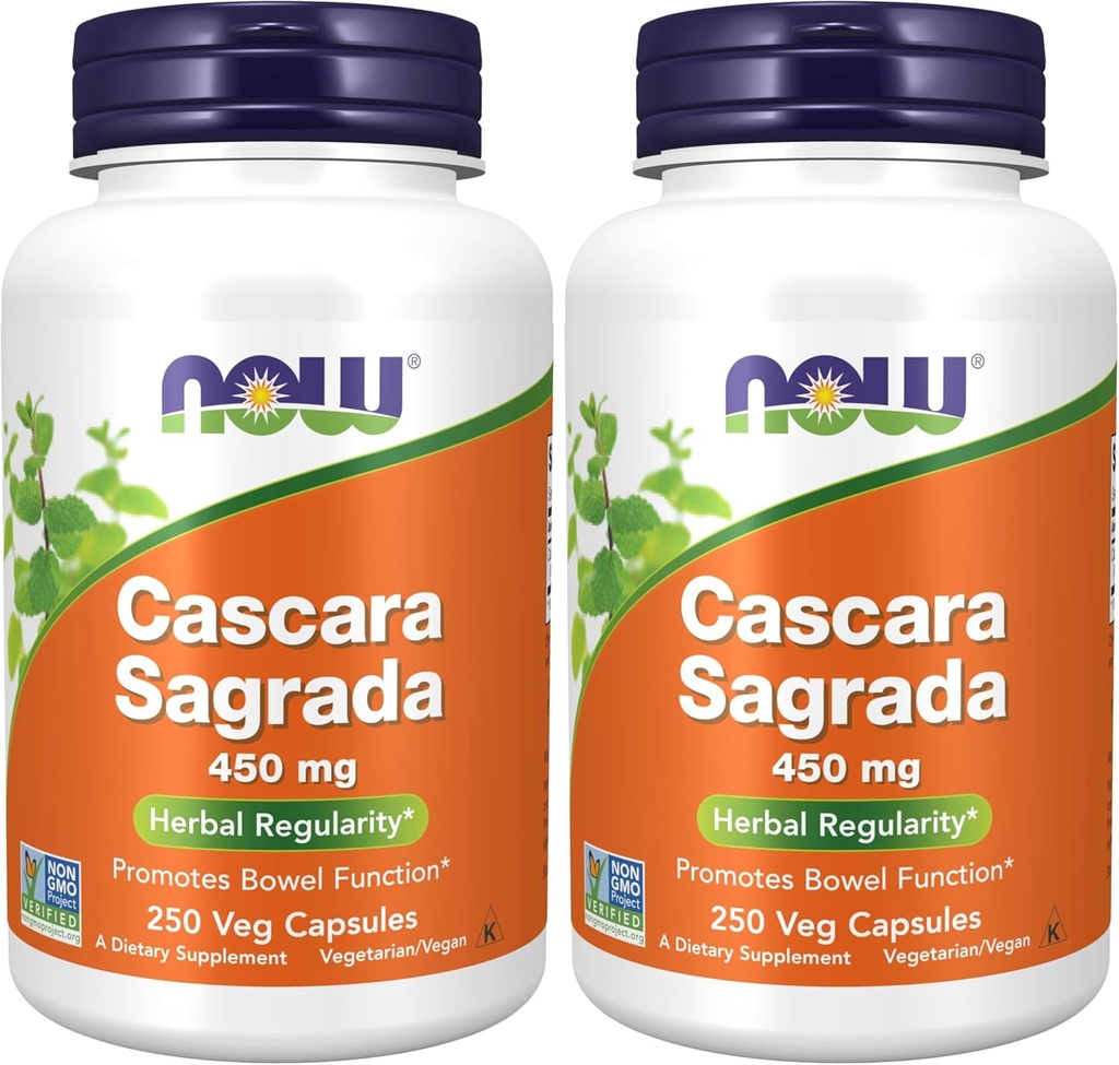 NOW Supplementen, Cascara Sagrada (Rhamnus purshiana)450 mg, 250 Veg Capsules (verpakking van 2)