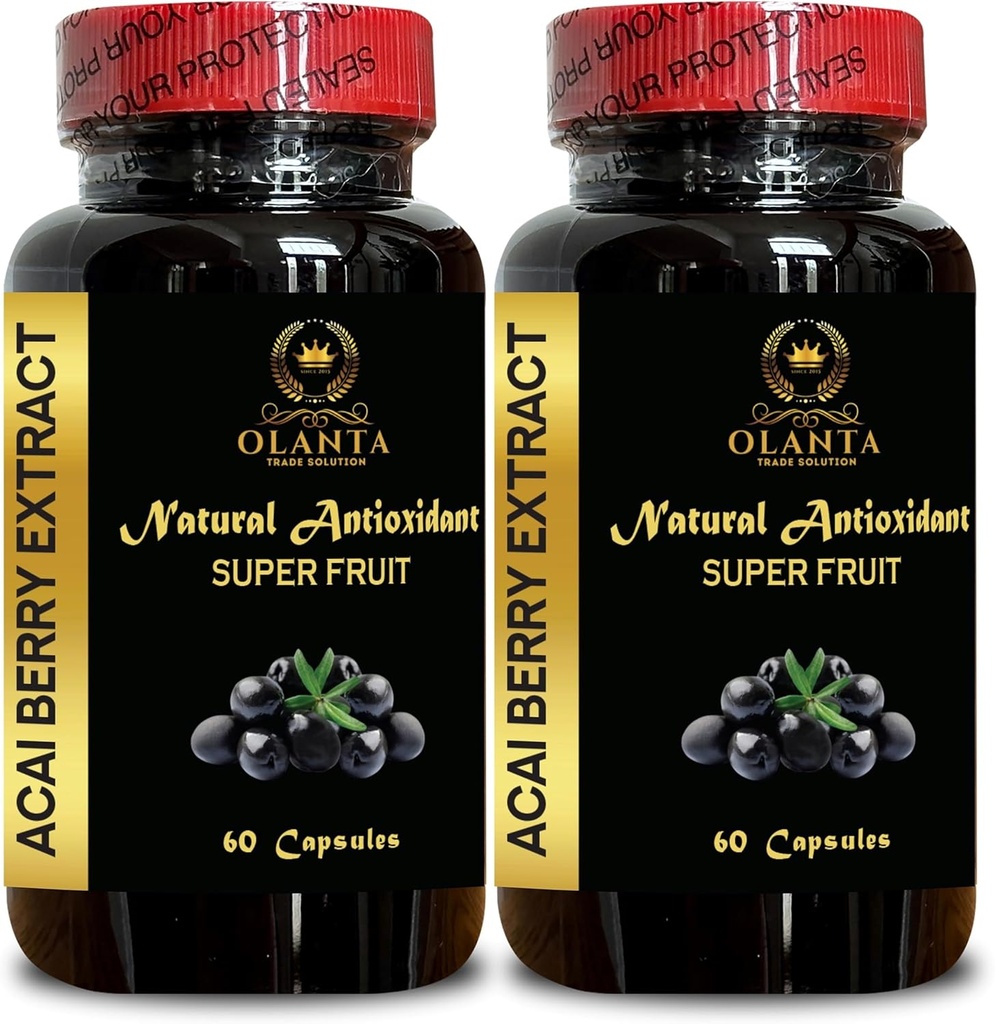 ACAI Berry Extract - Antioxidant-Rich Superfood voor Immune Ondersteuning voor vrouwen en mannen, Wellness Opladen, Dagelijkse Energie Ondersteuning - 2 Flessen 120 Capsules.