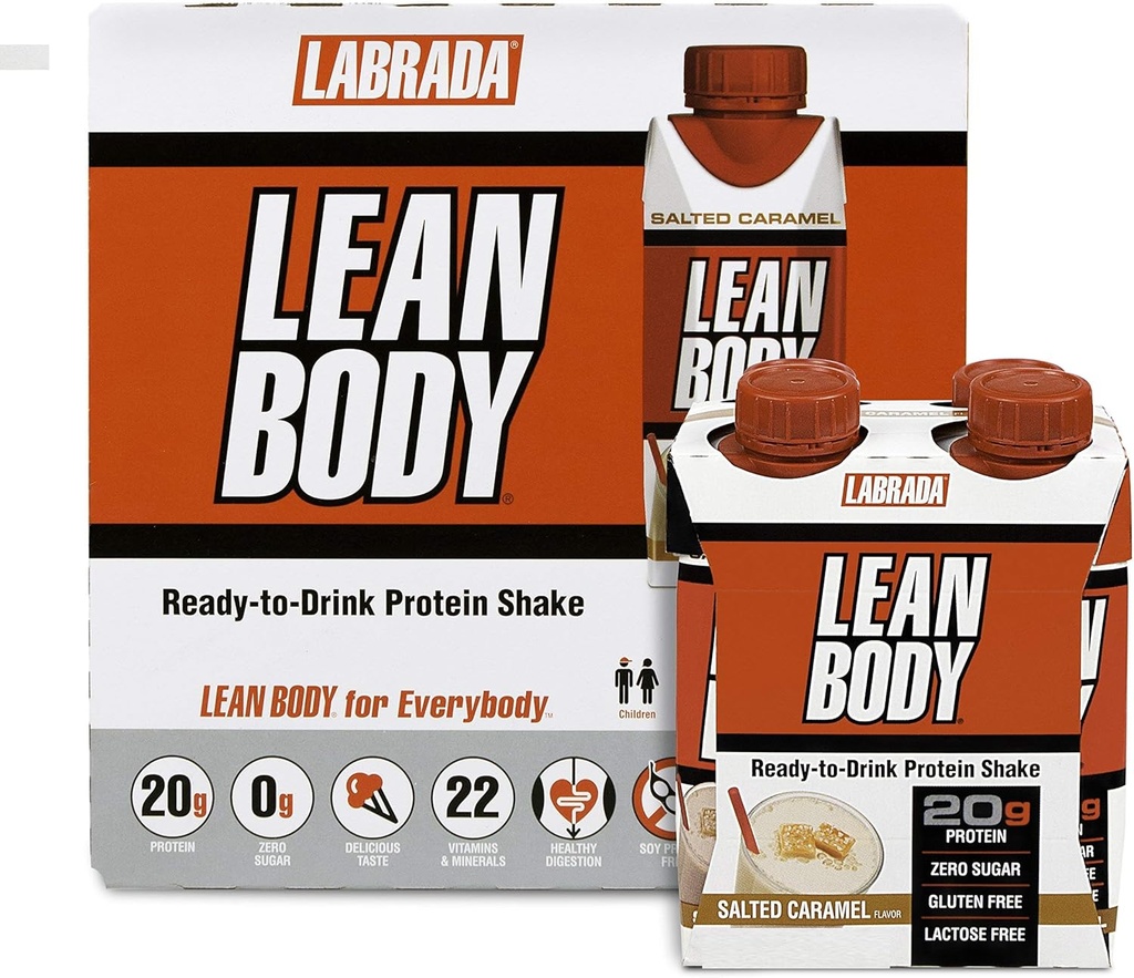 LABRADA NUTRITION - Lean Body RTD Wei Proteïne Shake, Handige On-The-Go Maaltijden Vervangingsshake voor mannen en vrouwen, 20 gram eiwit Zero Sugar, Lactose & Gluten Free, Salted Caramel (verpakking van 16)