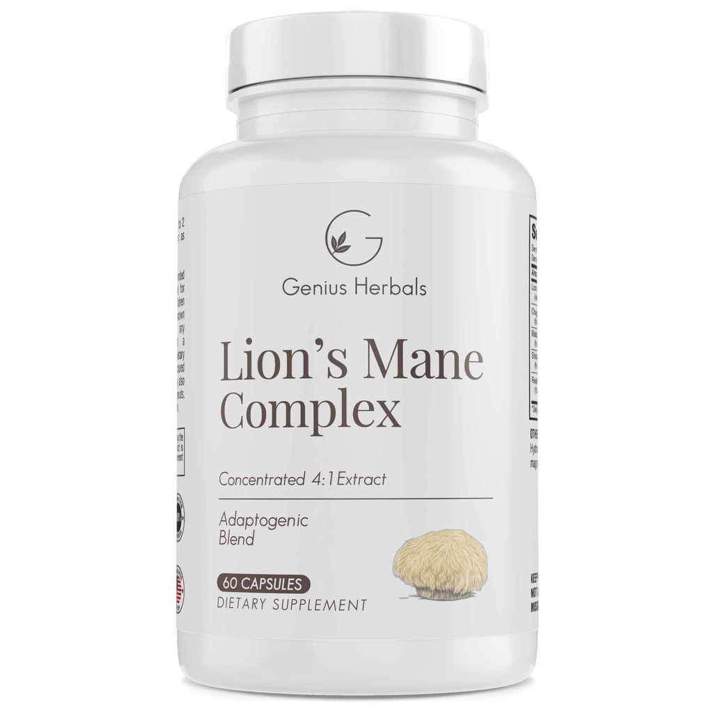 Lions Mane Complex - Geconcentreerd 4:1 Extract voor hersengezondheid, cognitieve en geheugenondersteuning - 60 capsules