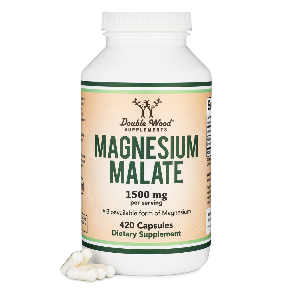 Magnesium Malate Capsules (420 Telling) - 1.500mg Per Serving (Magnesium Bonded to Malic Acid), Third Party Tested, Vegan Friendly, Gluten Free by Double Wood Supplements