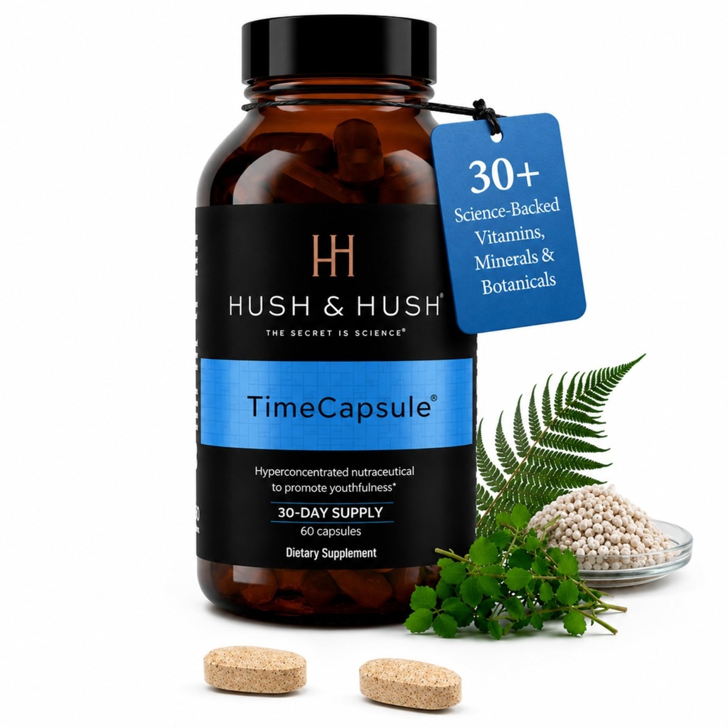 Hush & Hush TimeCapsule Multivitamine, vrouwen multivitamine, mannen multivitamine, schone Nutraceutical Supplementen die Hyaluronzuur, vitamine C, zink, vitamine B12, vitamine E - 60 tabletten bevat