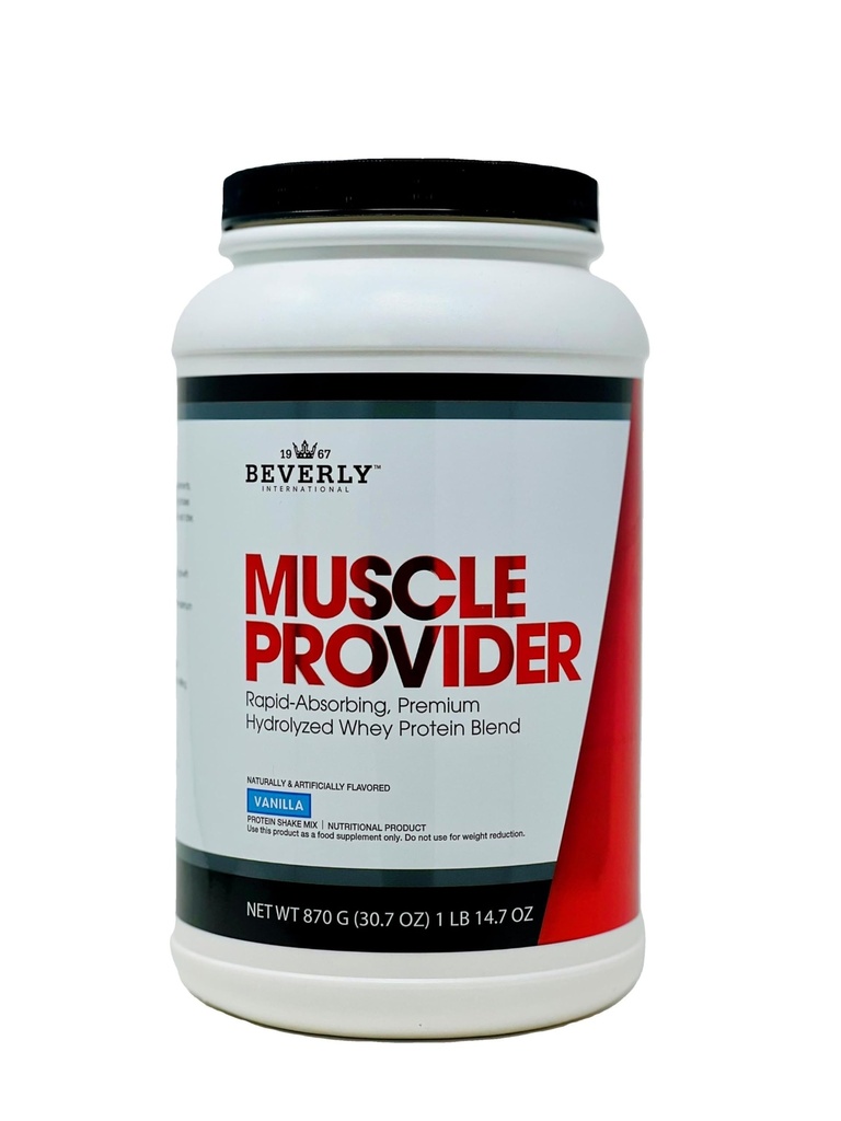 Beverly International Muscle Provider, 28 Servings, Vanille. Super-Fast-Absorbing Whey Protein Powder voor herstel, Lean Muscle. Vult je spieren, niet je maag. Smaakt naar ijs