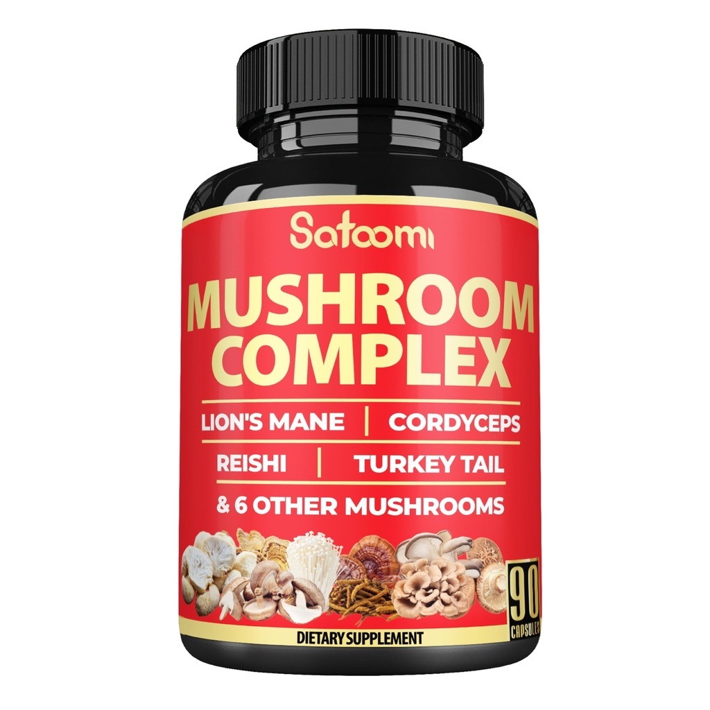 Satoomi 90 Capsules - 10in1 Turkije staartsupplement met Lions Mane, Turkije staart paddo's, Reishi paddo's en andere - voor 90 dagen