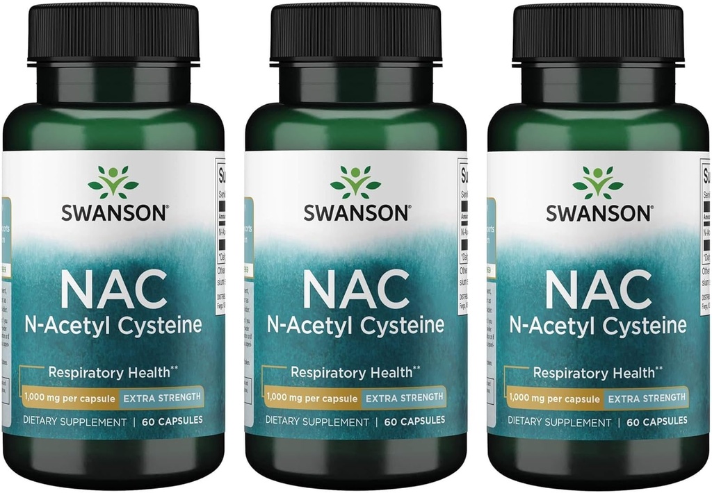 Swanson NAC N-Acetyl Cysteine - Antioxidant Anti-Aging Respiratoire Lever Ondersteuning - Aminozuur Supplement 1000 mg 60 Capsules (3 Pack)