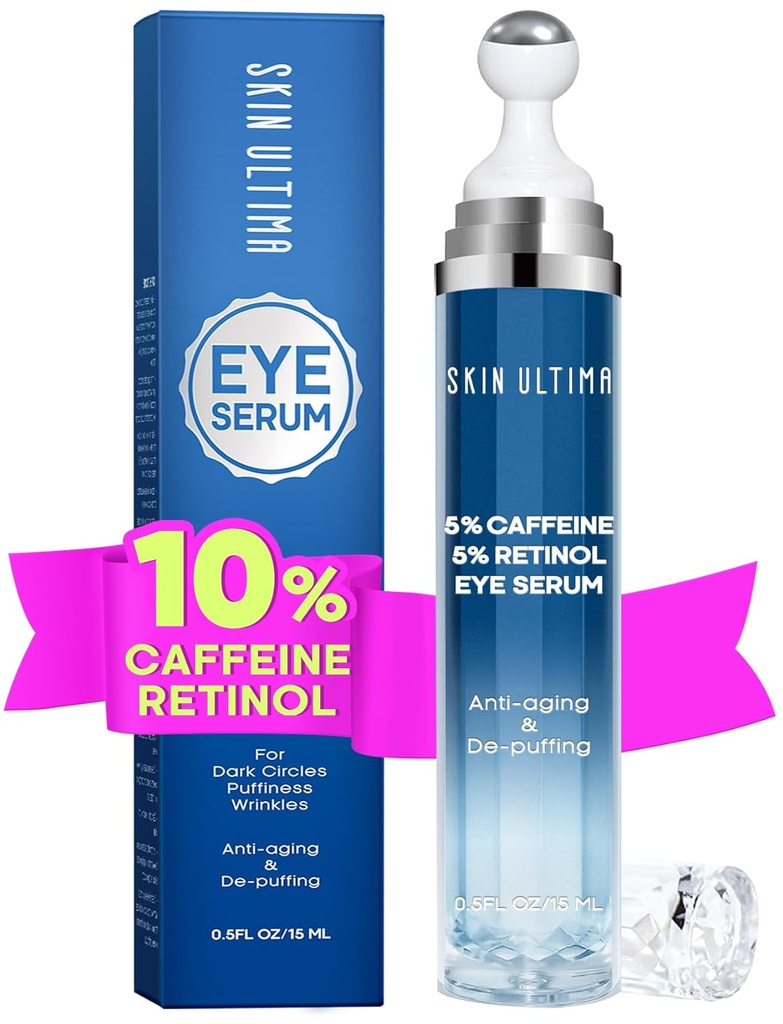 5% Cafeïne 5% Retinol Eye Cream voor donkere kringen, gezwollenheid en zakken, Hyaluronzuur en Niacinamide Under Eye Cream Anti Aging, Eye Serum voor fijne lijnen, 360° Oogmassage Ball Roller