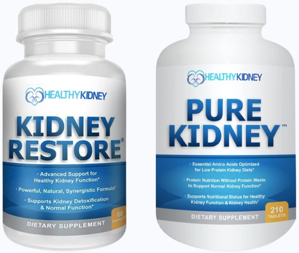 Nieren Restore & Pure Nieren 2-Pack bundel voor nierreiniging & ondersteuning van eiwitniveaus met een laag eiwit Nierdieet