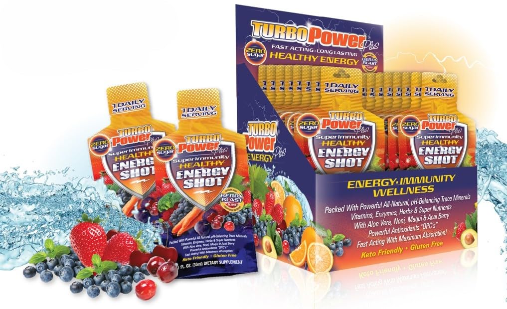 Turbo Power Plus Immune Support 1 Oz. Energie Formule: 17 Krachtige Antioxidanten, 47 Vitaminen, Enzymen, Vitamine D3, Vitamine A, Vitamine C, Zink en Alle natuurlijke pH-Balancing Trace Minerals