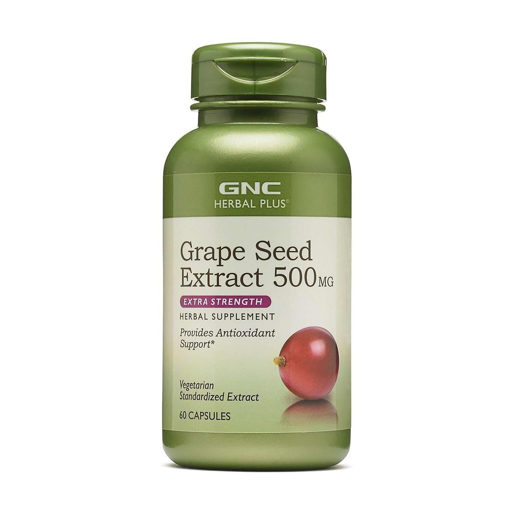 GNC Herbal Plus Grape Seed Extract 500mg supplement, extra sterkte, vegetarisch, 60 porties