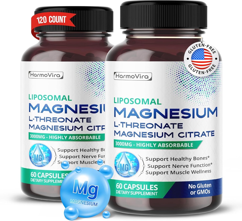 Liposomale Magnesium L-TEREONAAT Magnesium citraat - Ondersteuning gezonde botten, nerve, en spier Wellness - 40-dagen levering - Made in The USA